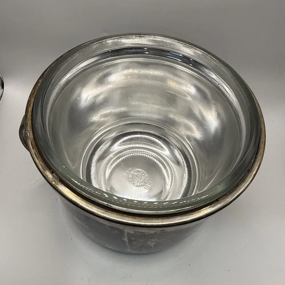 Vintage Federal Silver Company Silver Plated Ice Bucket Tarnished/ Pyrex Insert